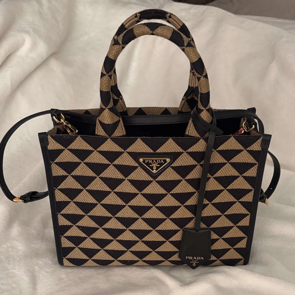 Prada Black and Tan Triangle Pattern Tote